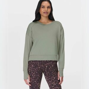 Sweaty Betty After Class Crop Sweatshirt - Willow Green. Size 4-6 (small).